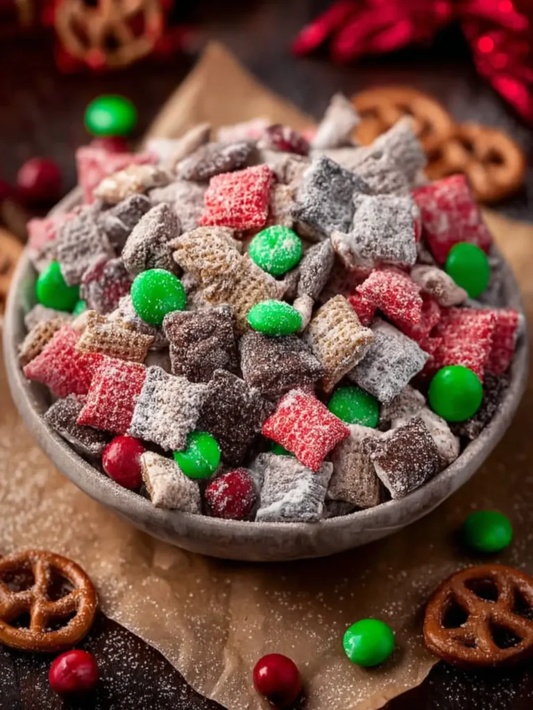 Christmas Muddy Buddies (Easy Festive Puppy Chow Recipe) First Image