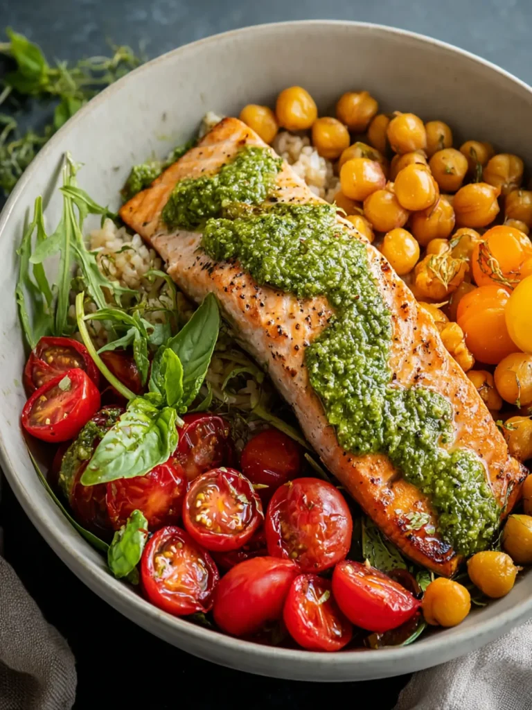 Flavorful Pesto Salmon Chickpea Bowls: A Joyful Feast First Image