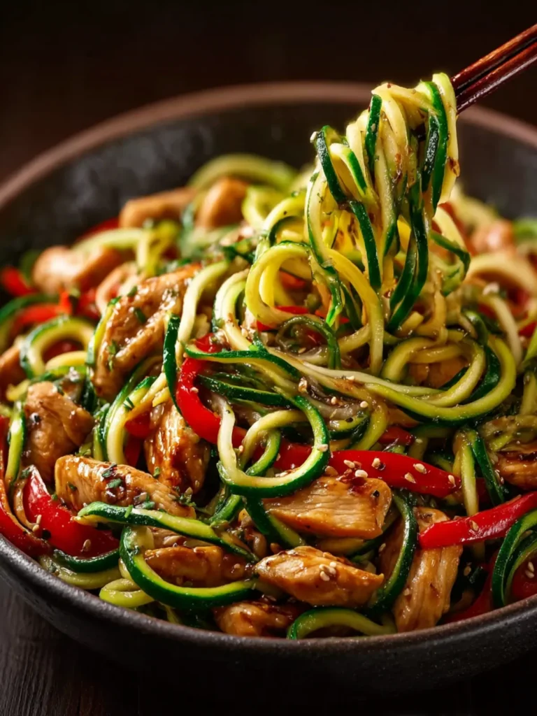 Garlic Chicken Zucchini Noodles Stir Fry First Image