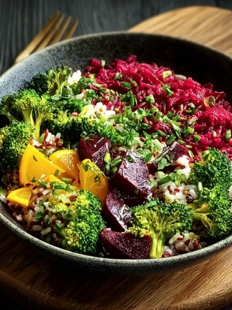 Delicious Beet & Broccoli Rice Bowl with Lemon Dressing First Image
