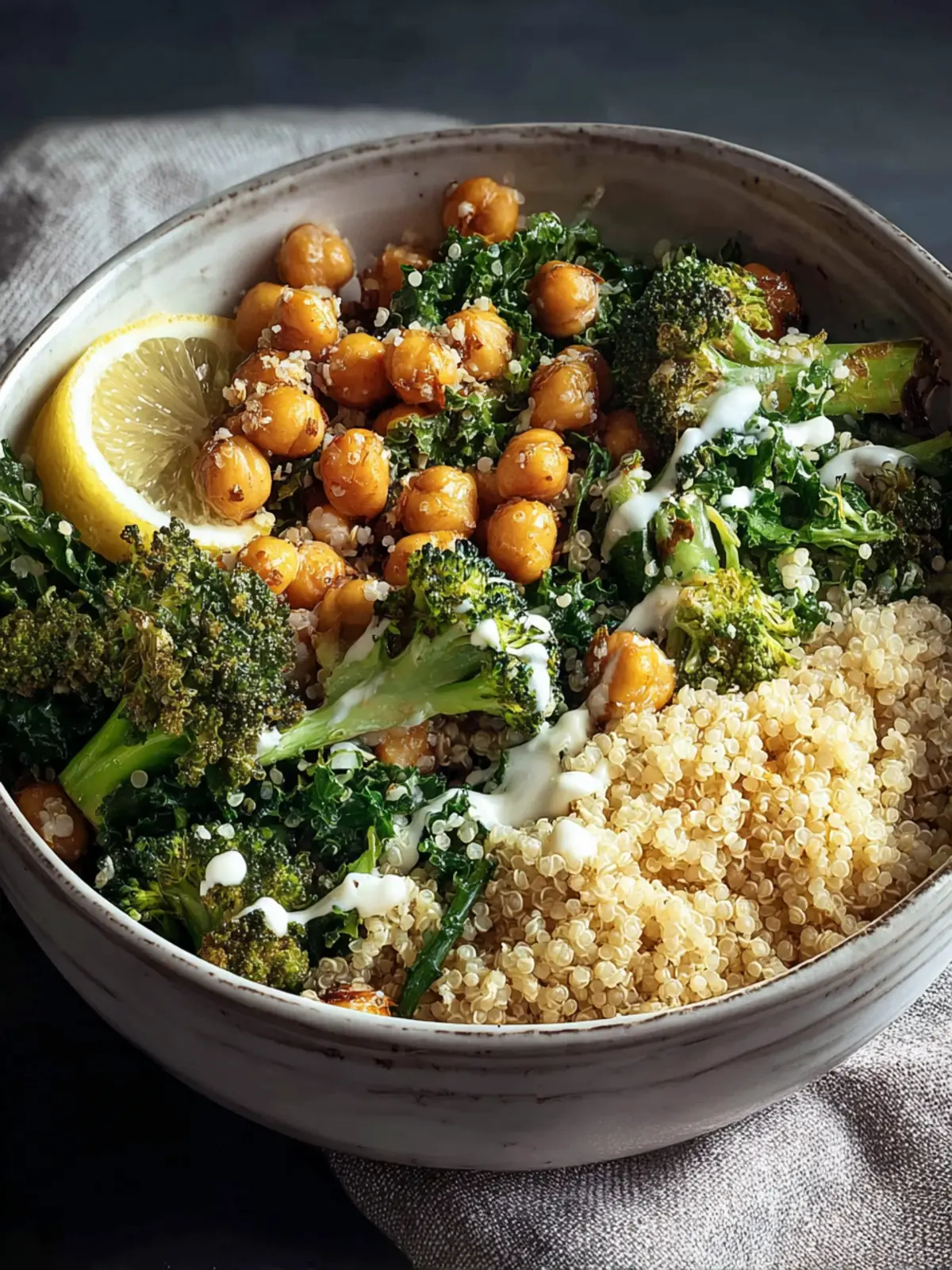 Easy Kale Chickpea Quinoa Salad with Broccoli & Lemon First Image